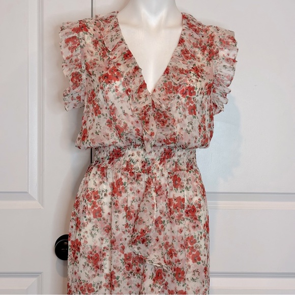 MISA Los Angeles Kidada Poppy Allover Ruffle V-neck Sleeveless Slit Maxi Dress M - Picture 3 of 15